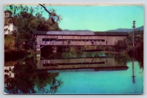 Postcard Relfection In Water Covered Bridge at Moscow Green Mountains Vermont  - Picture 1 of 2