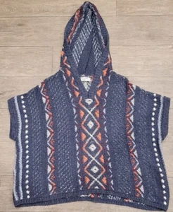 ABERCROMBIE & FITCH Kids Blue Red Knit Sweater 3 4 Hoodie Tribal Short sleeve Xl - Picture 1 of 6