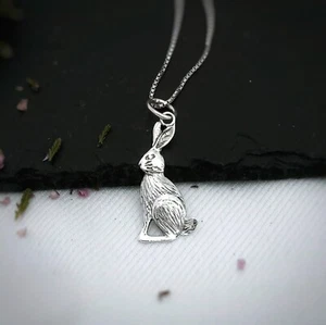 Damen Hase Halskette Anhänger in Sterlingsilber, Wildkaninchen Naturliebhaber Charm - Bild 1 von 8