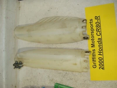 HONDA CR80r CR80 85 HORQUILLA DELANTERA PROTECTORES DE PIEDRA ESCUDOS ORIGINALES ABRAZADERA DE LÍNEA DE FRENO Foto 1 de 4