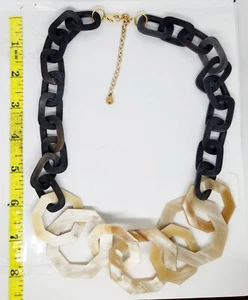 Vintage Carved Buffalo Ox Horn Chunky Link Necklace Statement Ethically Made - Picture 1 of 6