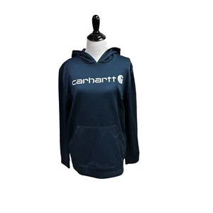 Carhartt Boy's L Large 14-16 Hoodie Sweater Blue Fleece Lined Graphic Logo Print - Picture 1 of 16