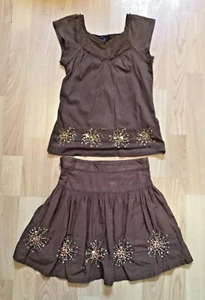 Gap Kids Girls Beaded 2 Piece Top & Skirt Outfit Brown Size 4/5 - Picture 1 of 12