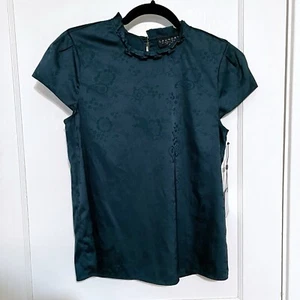 Laundry Shelli Segal Blouse Green Women’s Size XS Ruffle Floral Embossed New - Picture 1 of 7