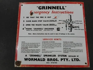 ORIGINAL GRINNELL SPRINKLER SYSTEM WORMALD BROS. FIRE FIGHTING ENAMEL SIGN - Bild 1 von 9