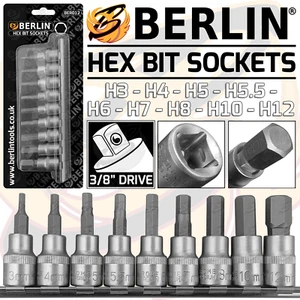 HEX BIT Socket Set 3/8" Drive H3 To H12 Allen Key HX Bits Sockets 9 PCS 6 Point - Picture 1 of 12