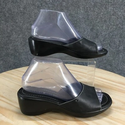 Tommy Hilfiger Sandals Womens 6.5 M Trudy Slide Wedge Black Leather Casual - Image 1 of 4