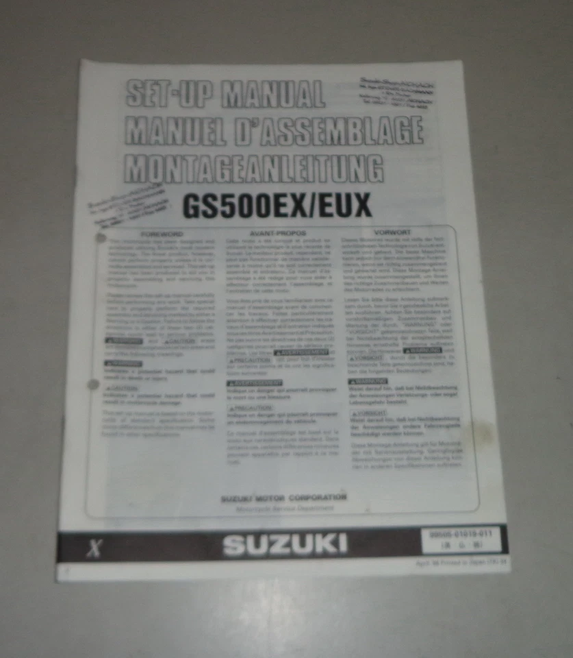 Instrucciones de Montaje / Kit Up Manual Suzuki GS 500E / Ue Stand 04/1998 - Imagen 1 de 1