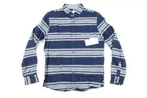 SOVEREIGN CODE STRIPED NAVY BLUE MEDIUM NORSE BUTTON FRONT SHIRT MENS NWT NEW - Picture 1 of 7