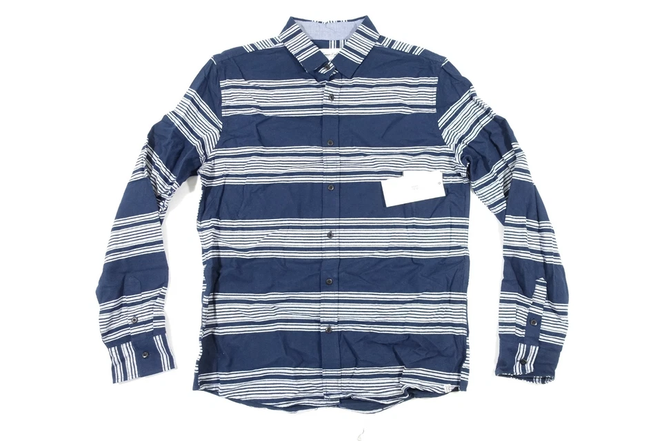 SOVEREIGN CODE STRIPED NAVY BLUE MEDIUM NORSE BUTTON FRONT SHIRT MENS NWT NEW - Image 1 of 4