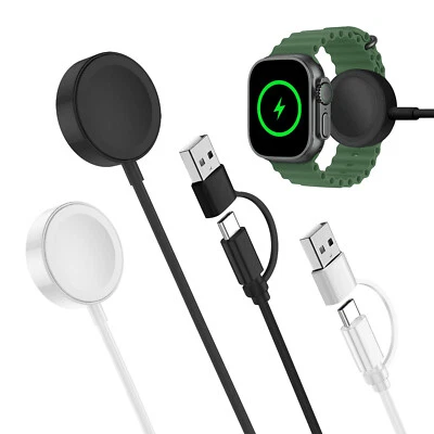 PDKUAI Dual Port Magnetic Watch Charger 3.3ft Cable For Apple Watch Ultra 10 9 8 7 6 5