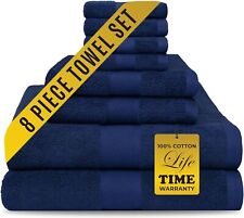 8 PIECES BLUE TOWEL GIFT SET (2 BATH, 2 HAND, 4 WASHCLOTH TOWELS ) 100% COTTON