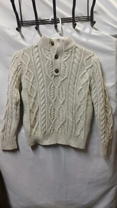 GAP Kids Chunky Knit Fisherman Mock Neck Button Up Sweater Cream Medium 8 - Picture 1 of 10