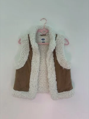 Chaleco de piel sintética azul marino antiguo talla sm vintage boho folk marrón beige imitación gamuza Penny Lane Foto 1 de 4