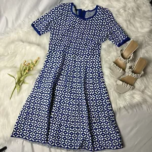 talbots Women dress Blue/white Sweater Sretcy Knit A-line Short Sleeve Size Sp - Picture 1 of 5