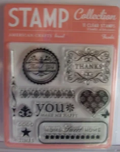 Neu American Crafts klares Stempelset DANKE Herzen Blumen Danke NEU! - Bild 1 von 2