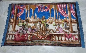 Vintage Arabian Middle Eastern Scene Dancing Girl Wall Hanging Carpet Floor Mat - Picture 1 of 14