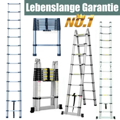 Teleskopleiter Ausziehleiter Klapp Ausziehbar Stehleiter Mehrzweck  Edelstahl DE - Bild 1 von 4