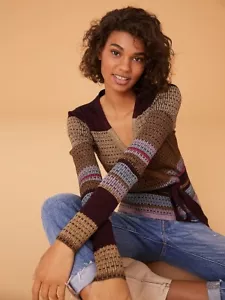 NWT Diane Von Furstenberg Metallic Striped Wrap Sweater Size Small Cabernet DVF - Picture 1 of 10