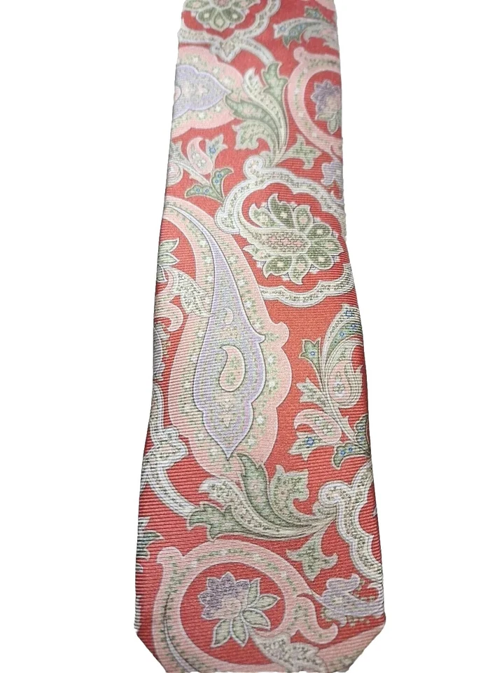 Gravata Breuer 100% seda rosa escuro com paisleys em rosa, verde, roxo, nova sem etiquetas - Imagem 1 de 4