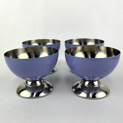 Juego de 4 cuencos de helado vintage con patas de lavanda de acero inoxidable Oneida Foto 1 de 4