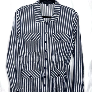 Kendall & Kylie Damen große marineblaue Eisenbahn Streifen Knopfleiste Jacke Mantel - Bild 1 von 15