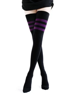 Extra Long Cotton Stripe Thigh High Socks Punk Style Over the Knee High Stock... - Image 1 of 4