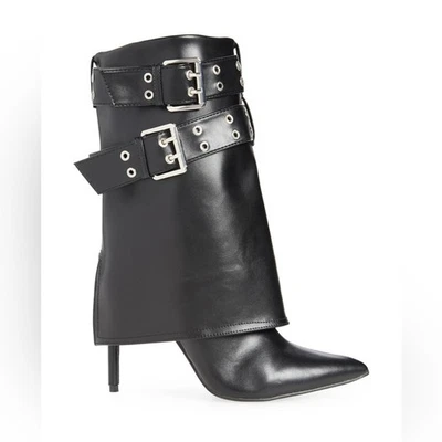 NEW Wild Diva Women's Black Zaily Buckle Stiletto Heeled Moto Boots Size 5.5 - Image 1 of 4