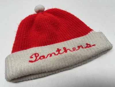 Boné chapéu gorro inverno vintage 70’s 80’s Pitt Panthers malha acrílica pom vermelho Papai Noel - Imagem 1 de 4