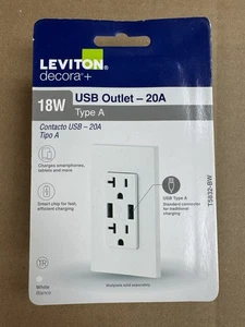 Leviton Decora T5832-BW 20A USB Charger Tamper Resistant Duplex Outlet White New - Picture 1 of 3