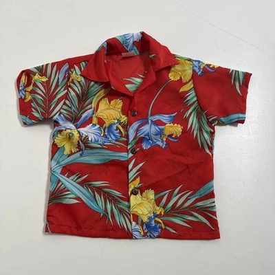 Vintage Hawaiian Shirt BOYS 1T/2T Short Sleeve Button Up Red Aloha 80s - Image 1 of 4