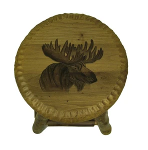 Zeckos Rustic Handcrafted Wooden Carved Moose Bar Stool 24 in. - Picture 1 of 2