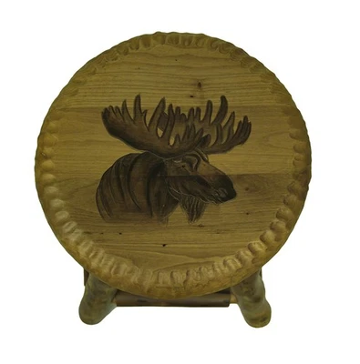 Zeckos Rustic Handcrafted Wooden Carved Moose Bar Stool 24 in. - Image 1 of 2