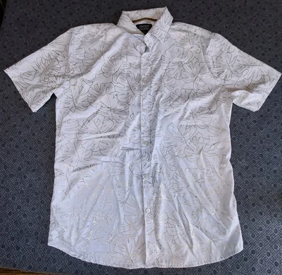 TRIUMPH Over TRAGEDY Para Hombre Talla Mediana Abotonada Blanco Oro Lámina Estampado Palma  Foto 1 de 4