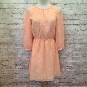 J Crew Factory Peach Swiss Dot Chiffon Blouson Dress 3/4 Sleeve Size 00 NEW - Picture 1 of 5