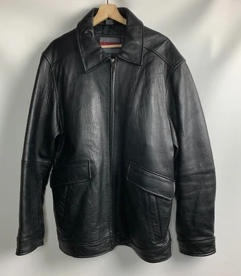 Excelled Jacket Black Leather Collared Zip Pockets Zip Out Quilt Lined Size L - Image 1 of 4