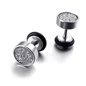 Black Silver 316L Stainless Steel Pair 8mm Ear Studs Punk Gothic Barbel Earrings - Picture 1 of 9