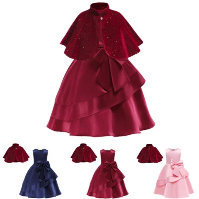 Flor Niñas Terciopelo Bolero Chaqueta Encogerse de hombros Capa Vestido Largo Boda Navidad Vestido Foto 1 de 4