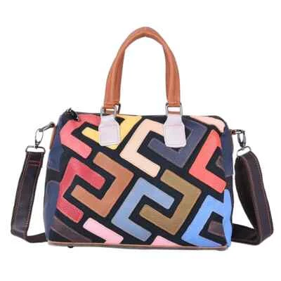Bolso convertible de cuero con patrón de traste multicolor liso asa y correa para el deber Foto 1 de 4