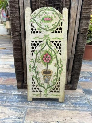 Hermoso panel de pared antiguo hecho a mano floral pintado de madera corte Jali Foto 1 de 4
