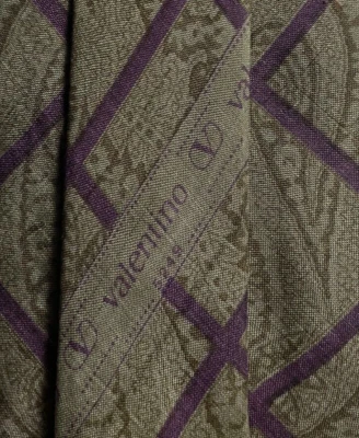 Corbata delgada verde púrpura cachemira VALENTINO seda logotipo Italia Foto 1 de 4