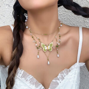 Green Butterfly Necklace Asymmetric Butterfly Choker Fairycore Necklace Green