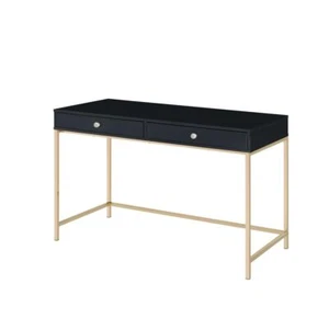 47 Black and Gold Writing Desk With Two Drawers - Picture 1 of 1