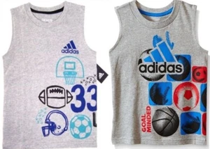 ADIDAS Boys Tank Top Shirt  NWT   SIze  4   Gray Sports Balls   100% Cotton - Picture 1 of 5