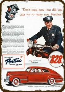 1941 PONTIAC STREAMLINER TORPEDO Car & Police Cop DECORATIVE REPLICA METAL SIGN - Picture 1 of 1