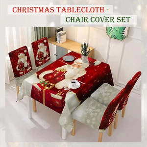Weihnachtsfeier Esstisch Deko Stuhlhusse und Tischdecke Santa Xmas 2025 - Bild 1 von 9