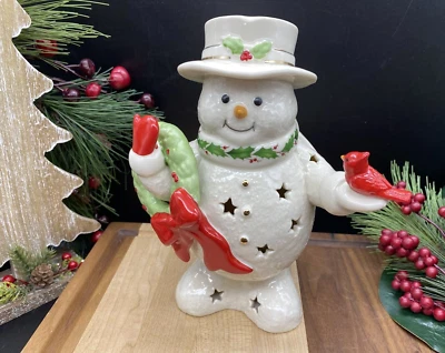 Lenox HAPPY HOLLY DAYS Muñeco de Nieve y Corona Cardenal Iluminada 897198 NUEVA CAJA DE REGALO Foto 1 de 4