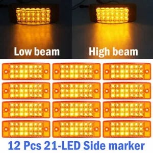 12 x Amber 21 LED Side Marker Clearance Light Rectangle 12V Truck Trailer Camper - Picture 1 of 9
