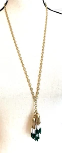 Vintage J Crew Long Bead Three Tassel Pendant Chain Necklace 33" - Picture 1 of 4