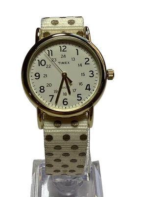 Часы Timex Indiglo легко читаемые 30 мм золотисто-кремовая точка WR 30 М новый аккумулятор - Изображение 1 из 4